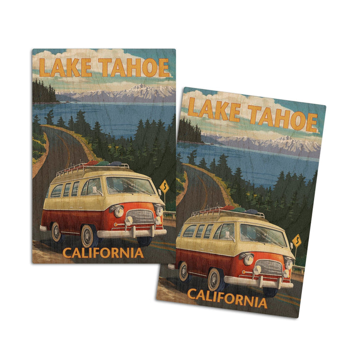 Lake Tahoe, California, Camper Van, Lantern Press Artwork, Wood Signs and Postcards - Lantern Press