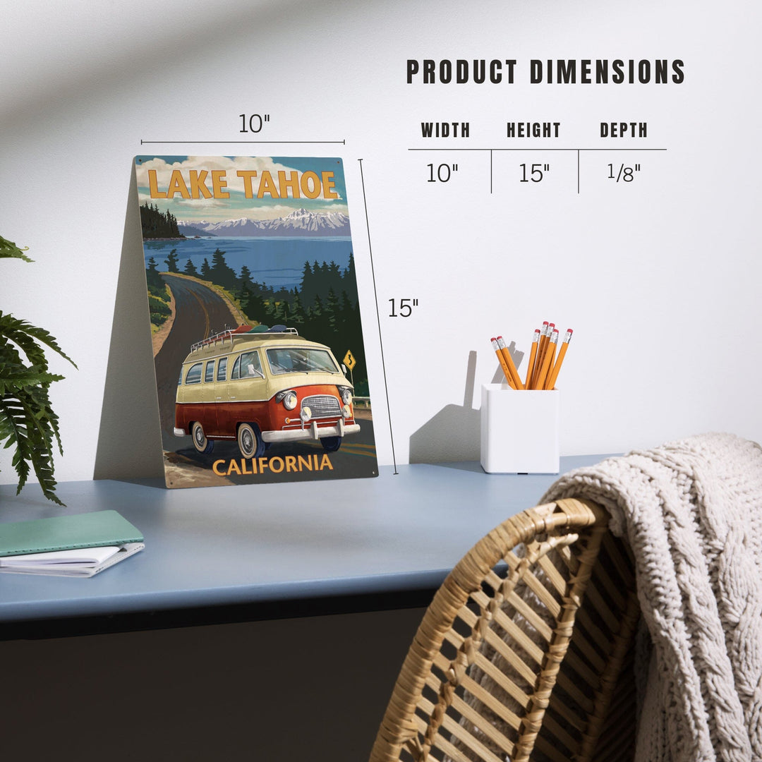 Lake Tahoe, California, Camper Van, Lantern Press Artwork, Wood Signs and Postcards - Lantern Press