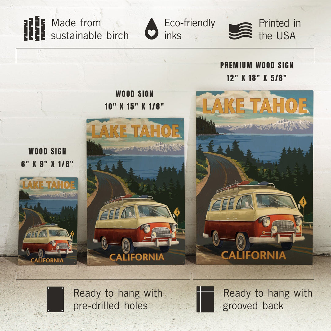 Lake Tahoe, California, Camper Van, Lantern Press Artwork, Wood Signs and Postcards - Lantern Press