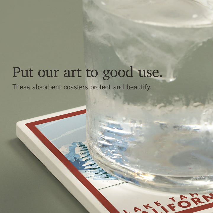 Lake Tahoe, California, Downhill Snow Skier, Coasters Coasters Lantern Press