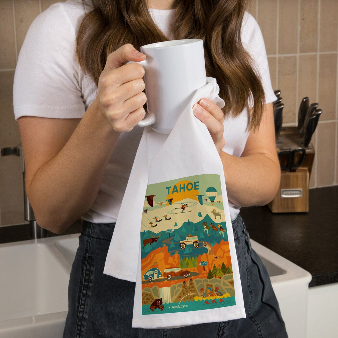 Lake Tahoe, California, Geometric, Tahoe, Organic Cotton Kitchen Tea Towels Kitchen Lantern Press