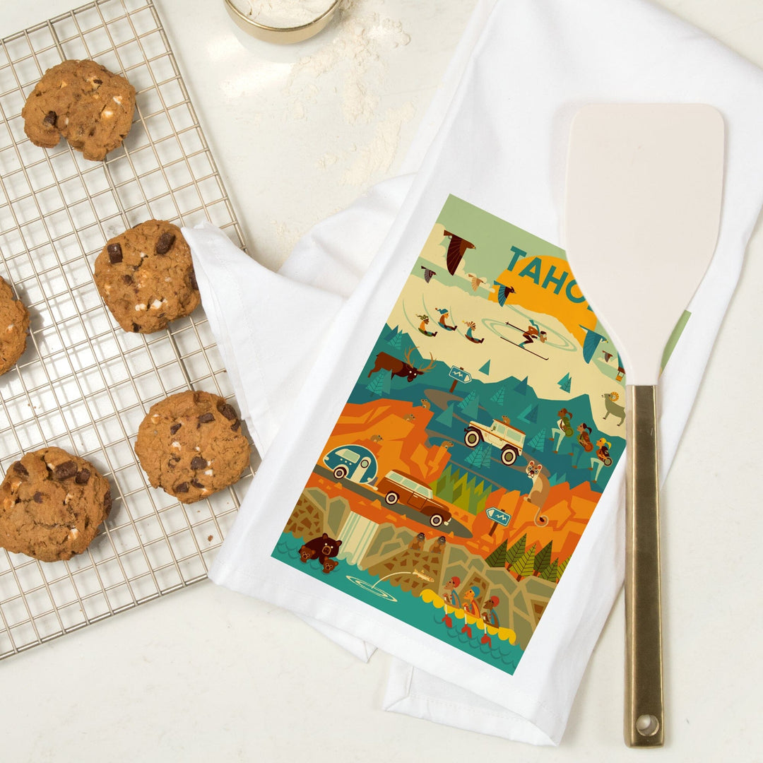 Lake Tahoe, California, Geometric, Tahoe, Organic Cotton Kitchen Tea Towels Kitchen Lantern Press