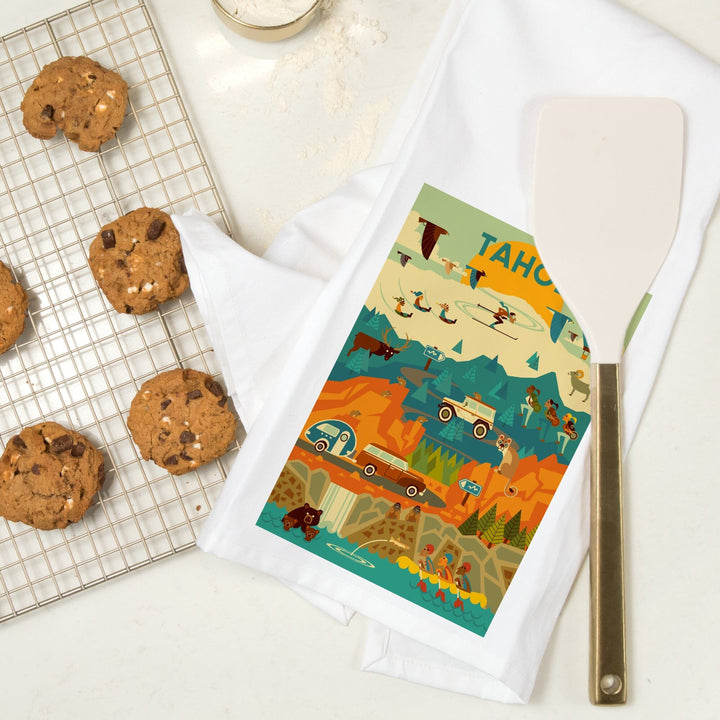 Lake Tahoe, California, Geometric, Tahoe, Organic Cotton Kitchen Tea Towels Kitchen Lantern Press
