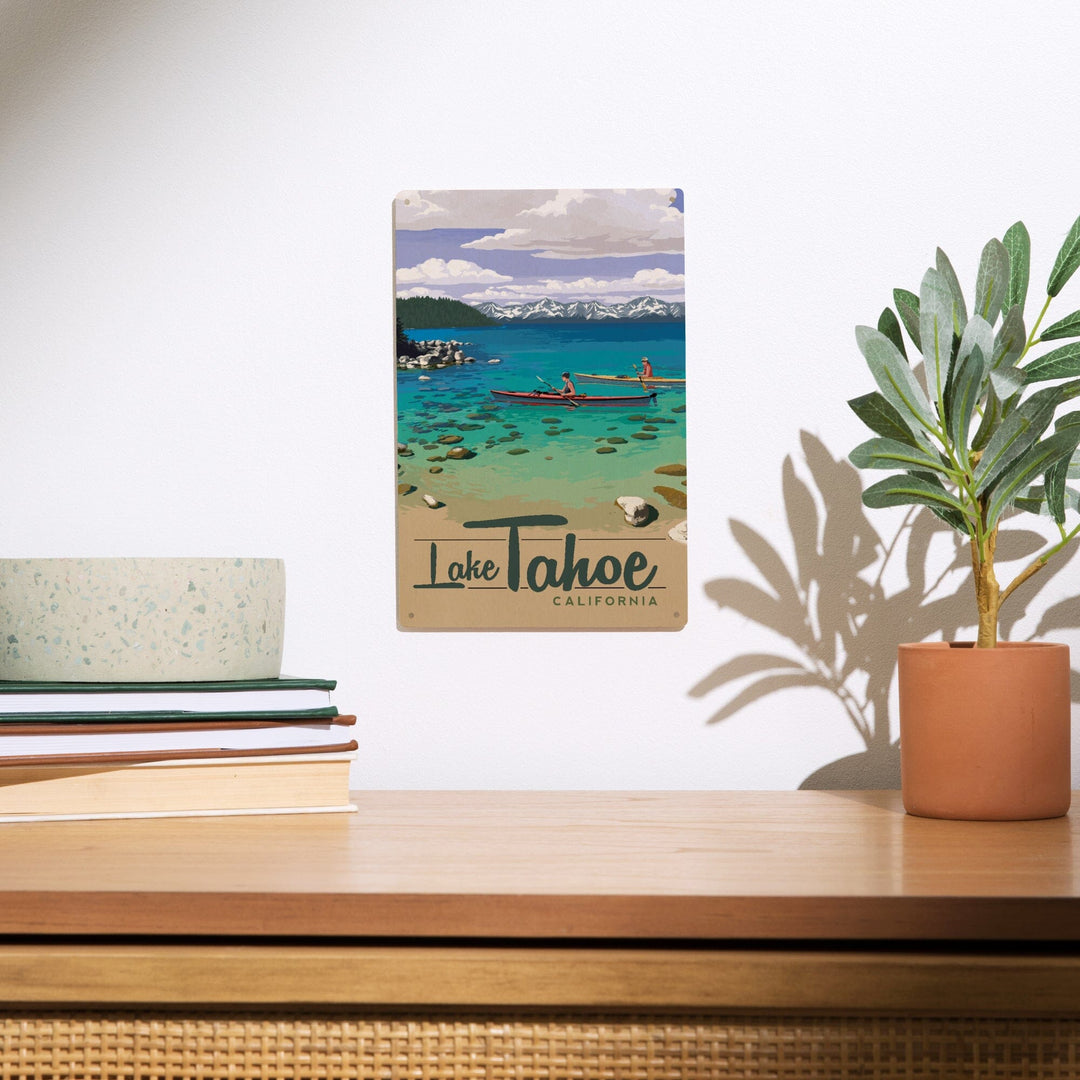 Lake Tahoe, California, Kayakers in Secret Cove, Lantern Press Artwork, Wood Signs and Postcards - Lantern Press