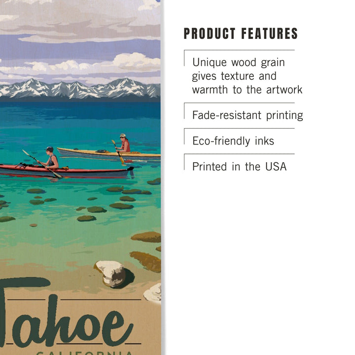 Lake Tahoe, California, Kayakers in Secret Cove, Lantern Press Artwork, Wood Signs and Postcards - Lantern Press