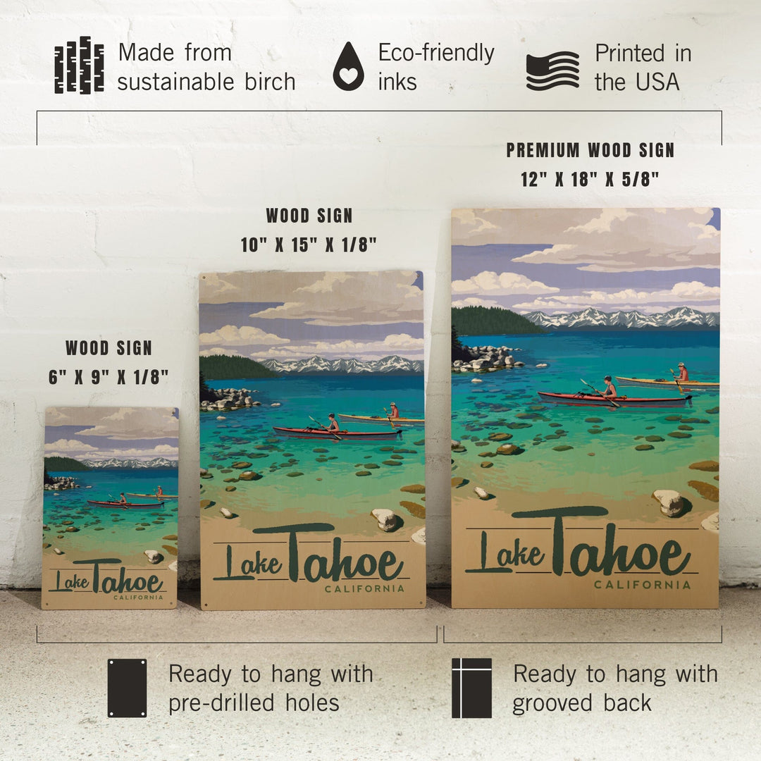 Lake Tahoe, California, Kayakers in Secret Cove, Lantern Press Artwork, Wood Signs and Postcards - Lantern Press