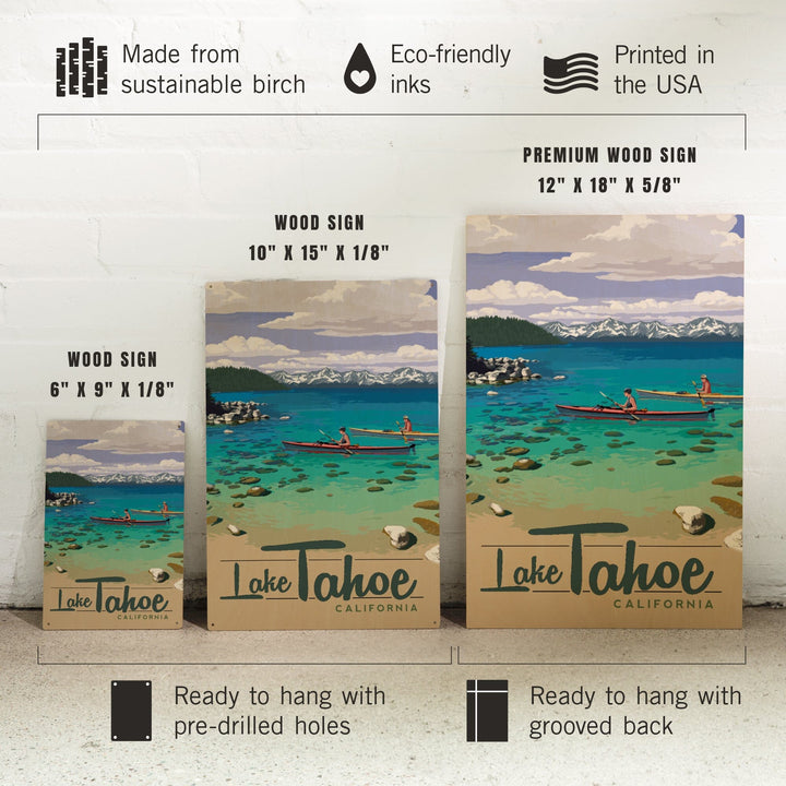 Lake Tahoe, California, Kayakers in Secret Cove, Lantern Press Artwork, Wood Signs and Postcards - Lantern Press