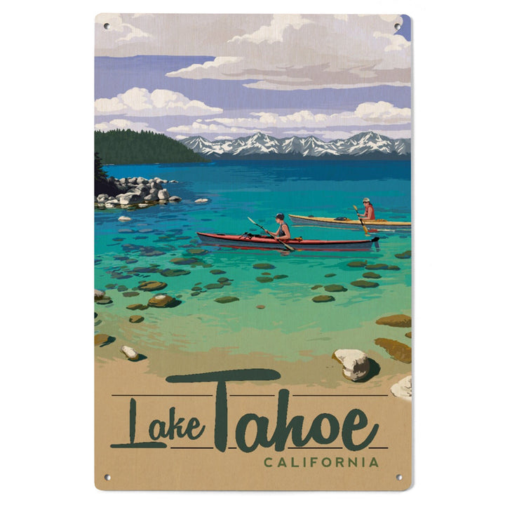 Lake Tahoe, California, Kayakers in Secret Cove, Lantern Press Artwork, Wood Signs and Postcards - Lantern Press