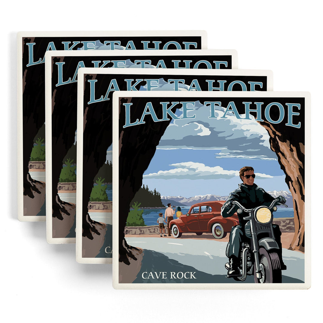 Lake Tahoe, California, Motorcycle Scene, Coasters Coasters Lantern Press