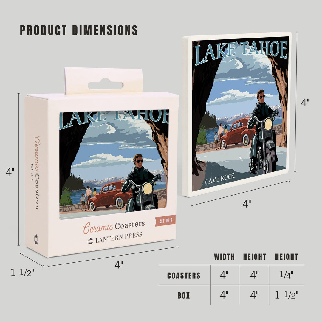 Lake Tahoe, California, Motorcycle Scene, Coasters Coasters Lantern Press