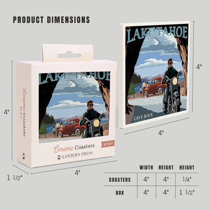 Lake Tahoe, California, Motorcycle Scene, Coasters Coasters Lantern Press
