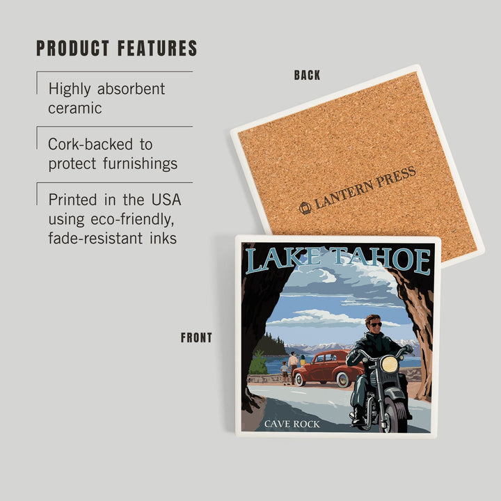 Lake Tahoe, California, Motorcycle Scene, Coasters Coasters Lantern Press