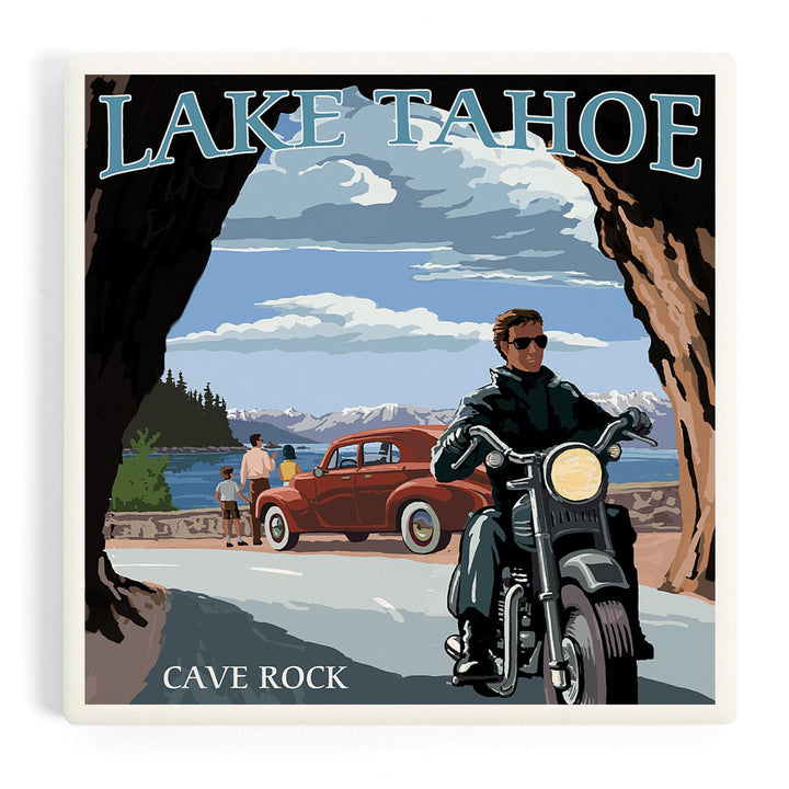 Lake Tahoe, California, Motorcycle Scene, Coasters Coasters Lantern Press Coaster