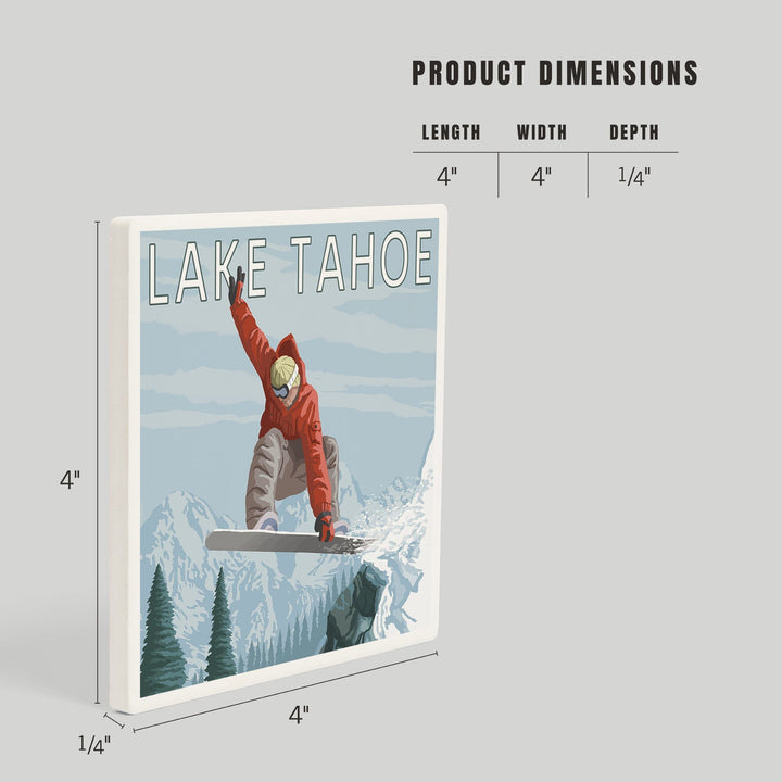 Lake Tahoe, California, Snowboarder Jumping, Coasters Coasters Lantern Press