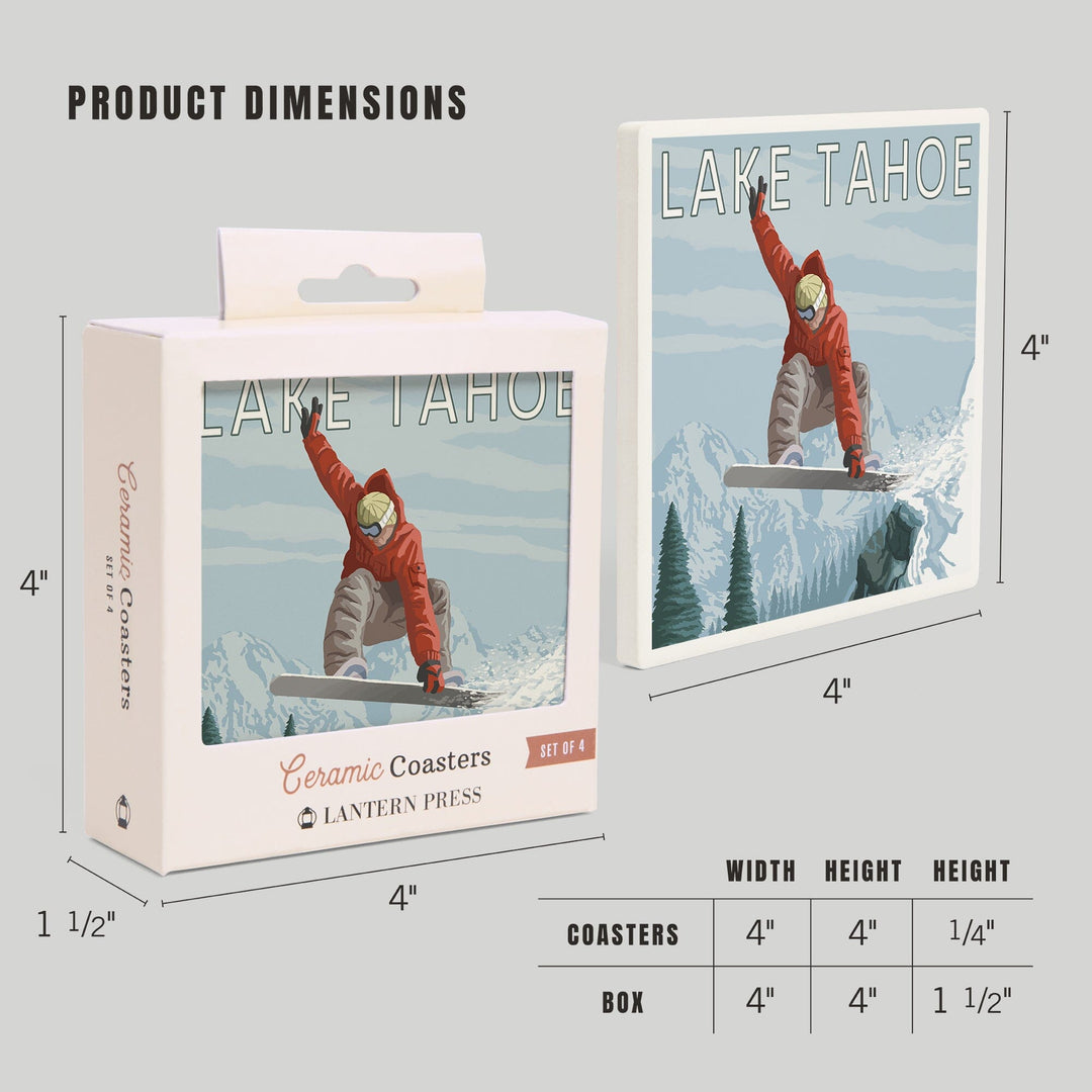 Lake Tahoe, California, Snowboarder Jumping, Coasters Coasters Lantern Press