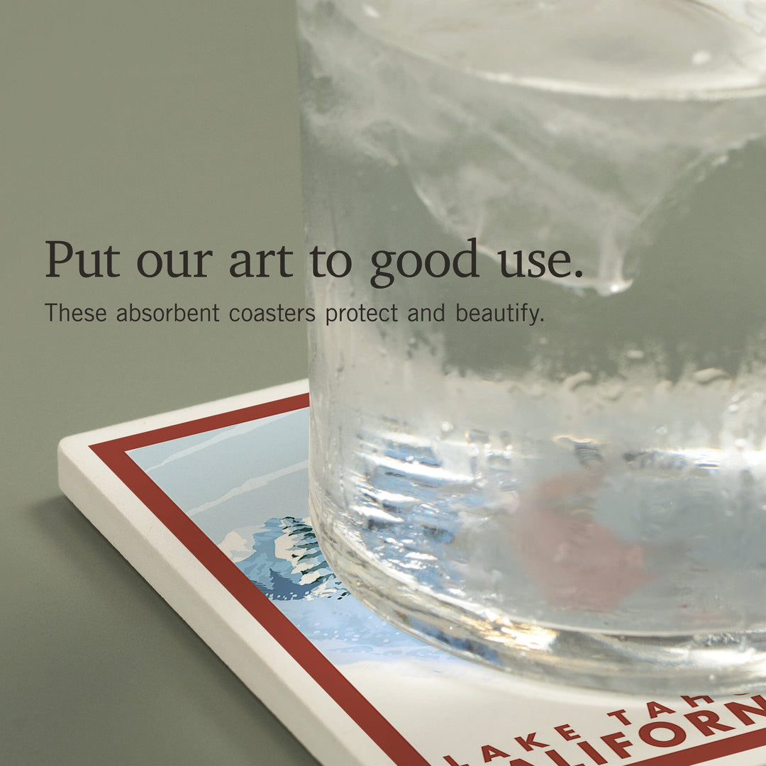 Lake Tahoe, California, Snowboarder Scene, Coasters Coasters Lantern Press