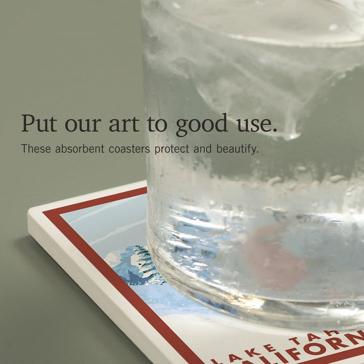 Lake Tahoe, California, Snowboarder Scene, Coasters Coasters Lantern Press