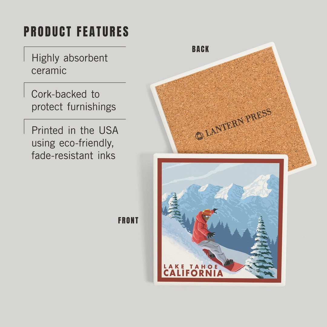 Lake Tahoe, California, Snowboarder Scene, Coasters Coasters Lantern Press