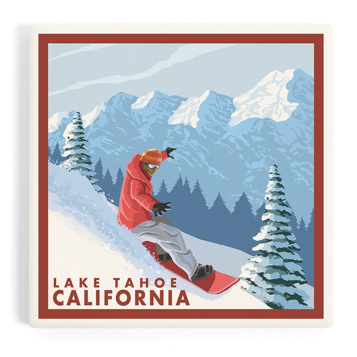 Lake Tahoe, California, Snowboarder Scene, Coasters Coasters Lantern Press Coaster