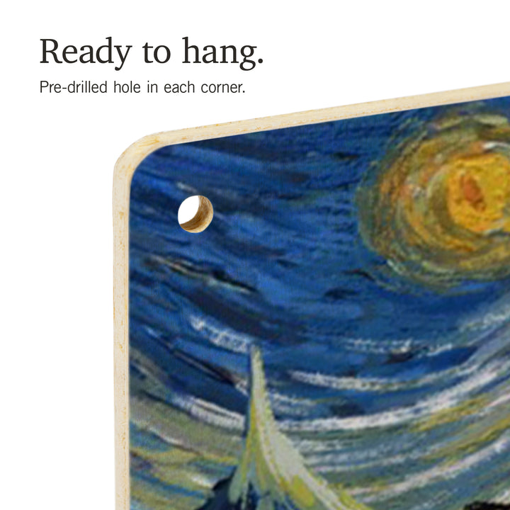 Lake Tahoe, California, Starry Night, Winter Bigfoot with Skis, Wood Signs and Postcards Wood Lantern Press