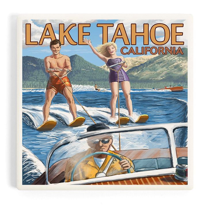 Lake Tahoe, California, Water Skiing Scene, Coasters Coasters Lantern Press Coaster