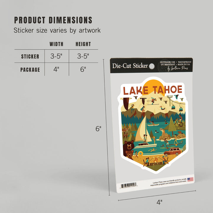 Lake Tahoe, Geometric, Contour, Lantern Press Artwork, Vinyl Sticker - Lantern Press