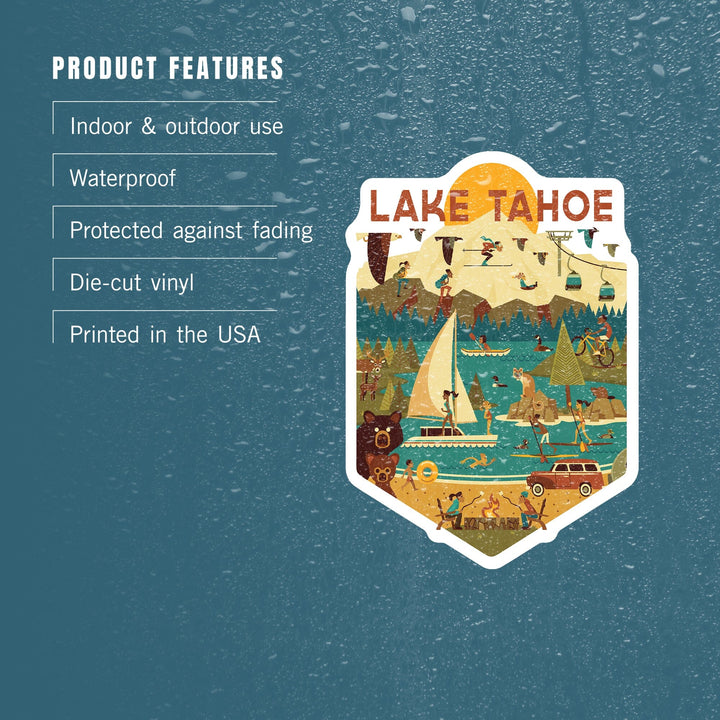 Lake Tahoe, Geometric, Contour, Lantern Press Artwork, Vinyl Sticker - Lantern Press
