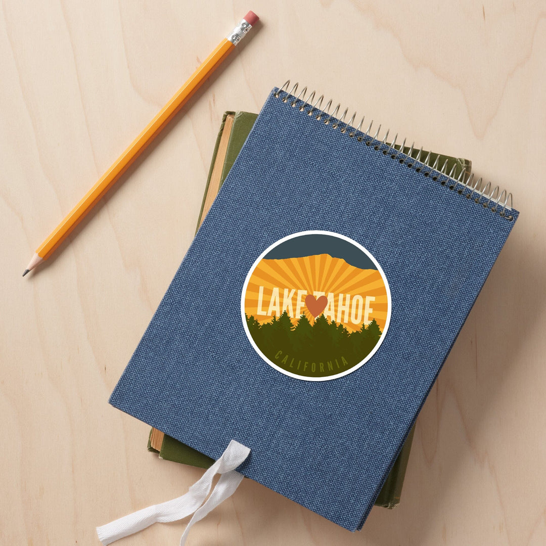 Lake Tahoe, Heart & Mountains, Contour, Lantern Press Artwork, Vinyl Sticker - Lantern Press