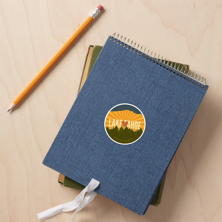 Lake Tahoe, Heart & Mountains, Contour, Lantern Press Artwork, Vinyl Sticker - Lantern Press
