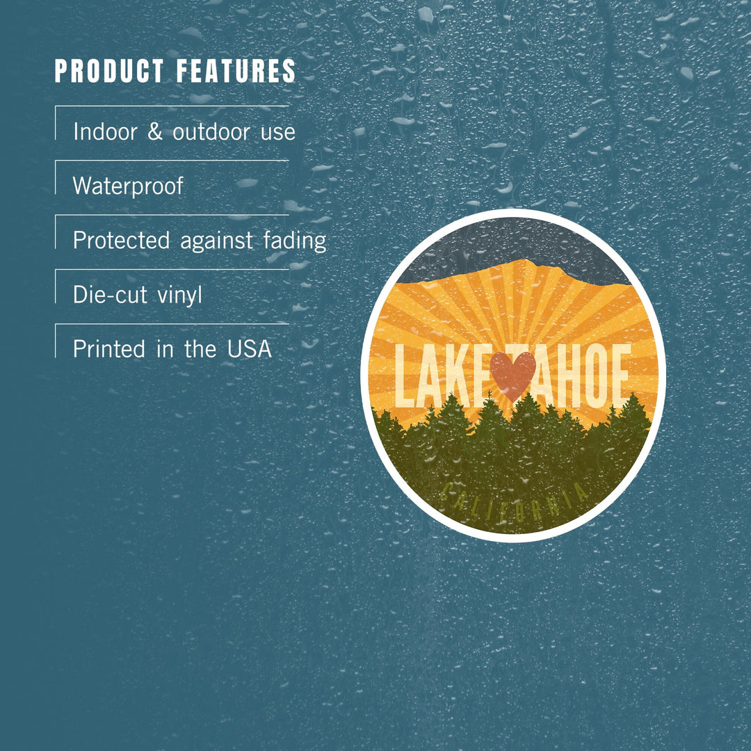 Lake Tahoe, Heart & Mountains, Contour, Lantern Press Artwork, Vinyl Sticker - Lantern Press