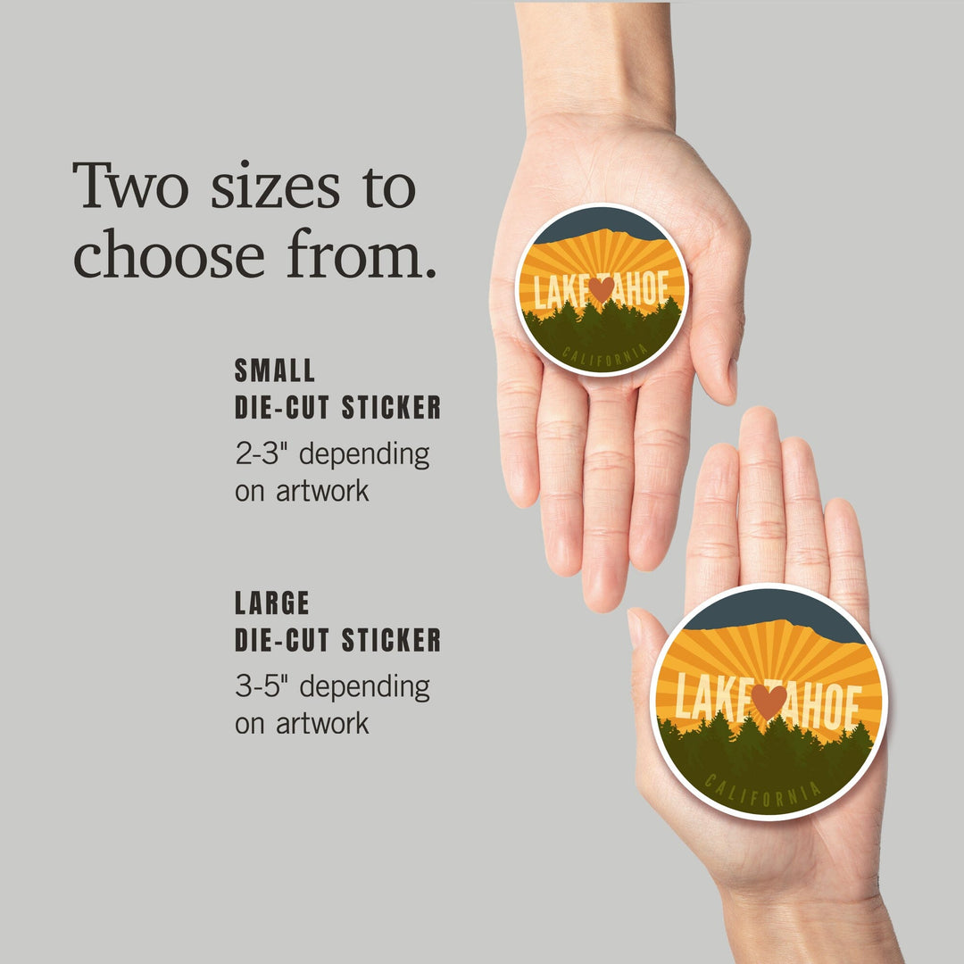 Lake Tahoe, Heart & Mountains, Contour, Lantern Press Artwork, Vinyl Sticker - Lantern Press