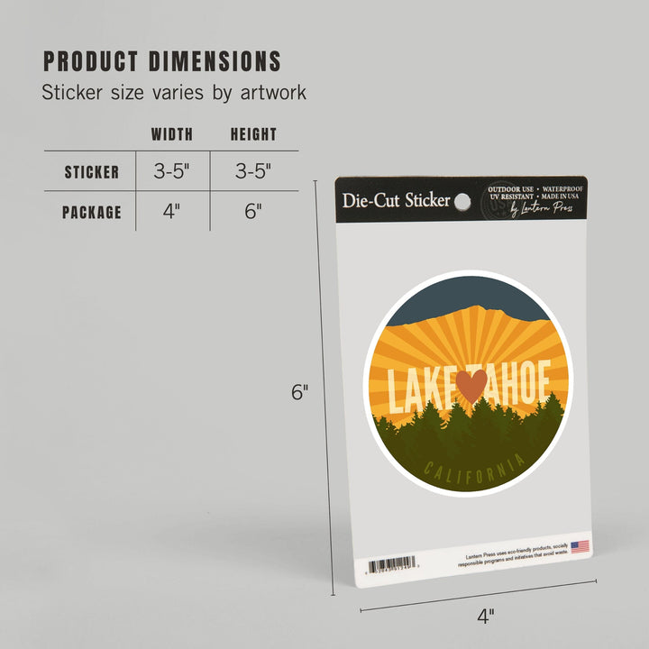 Lake Tahoe, Heart & Mountains, Contour, Lantern Press Artwork, Vinyl Sticker - Lantern Press