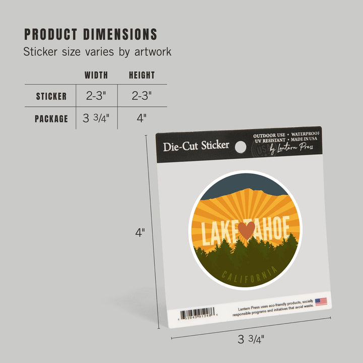 Lake Tahoe, Heart & Mountains, Contour, Lantern Press Artwork, Vinyl Sticker - Lantern Press