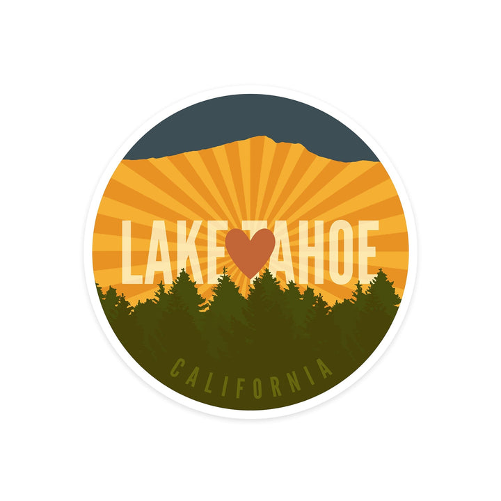Lake Tahoe, Heart & Mountains, Contour, Lantern Press Artwork, Vinyl Sticker - Lantern Press