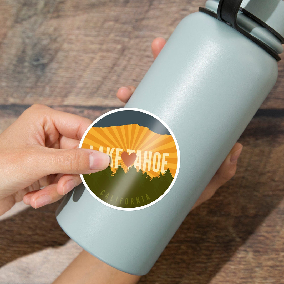 Lake Tahoe, Heart & Mountains, Contour, Lantern Press Artwork, Vinyl Sticker - Lantern Press