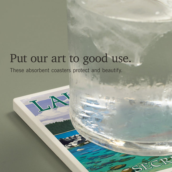 Lake Tahoe, Kayakers in Secret Cove, Coasters Coasters Lantern Press