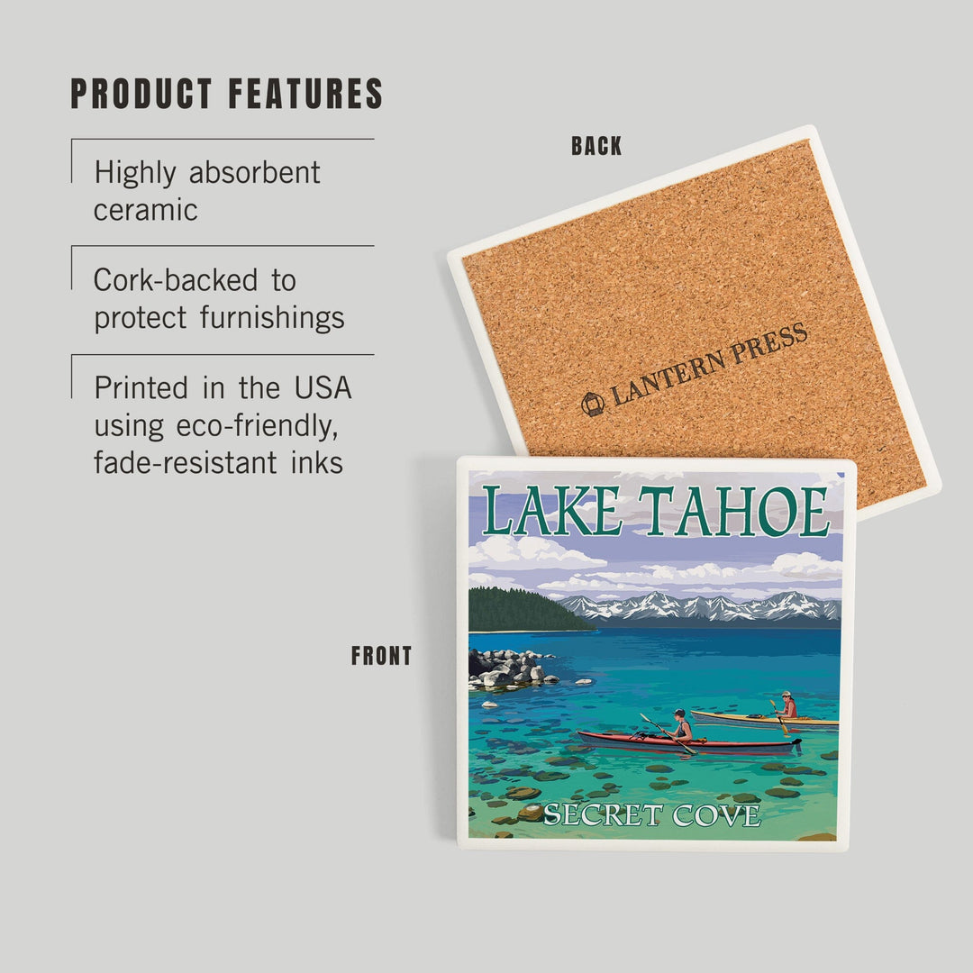 Lake Tahoe, Kayakers in Secret Cove, Coasters Coasters Lantern Press