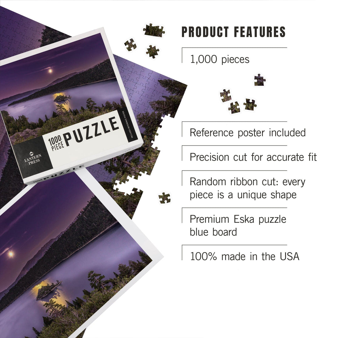Lake Tahoe, Lake and Purple Sky, Jigsaw Puzzle Puzzle Lantern Press