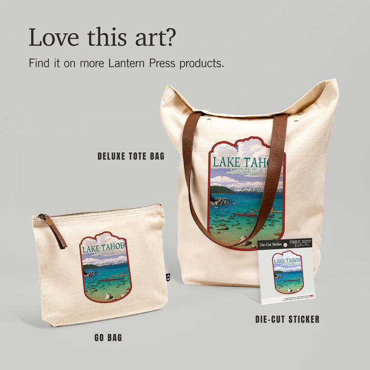 Lake Tahoe, Nevada, Kayakers in Cove, Contour, Lantern Press Artwork, Vinyl Sticker - Lantern Press