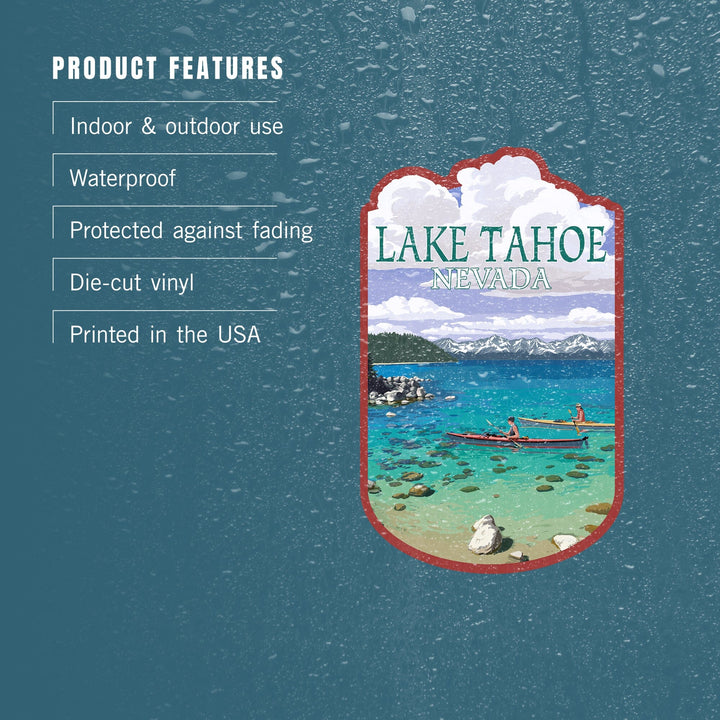 Lake Tahoe, Nevada, Kayakers in Cove, Contour, Lantern Press Artwork, Vinyl Sticker - Lantern Press