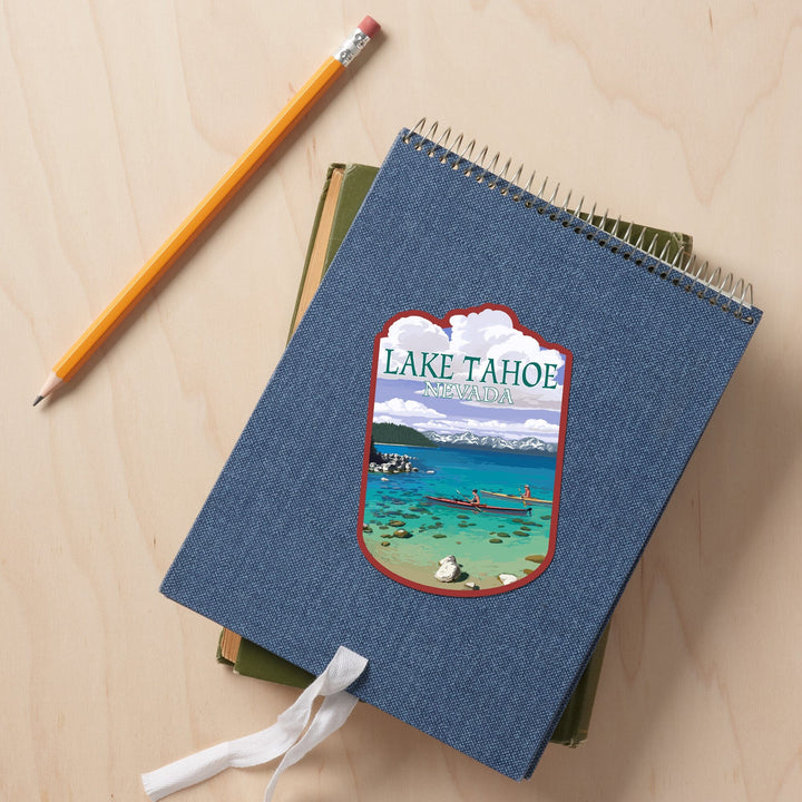 Lake Tahoe, Nevada, Kayakers in Cove, Contour, Lantern Press Artwork, Vinyl Sticker - Lantern Press