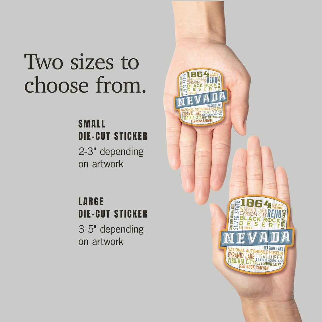 Lake Tahoe, Nevada, Rustic Typography, Contour, Vinyl Sticker - Lantern Press