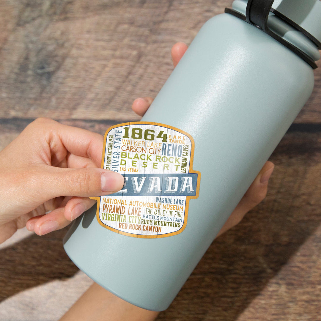 Lake Tahoe, Nevada, Rustic Typography, Contour, Vinyl Sticker - Lantern Press