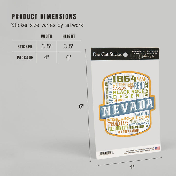 Lake Tahoe, Nevada, Rustic Typography, Contour, Vinyl Sticker - Lantern Press