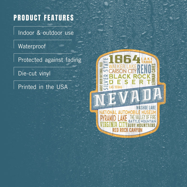 Lake Tahoe, Nevada, Rustic Typography, Contour, Vinyl Sticker - Lantern Press