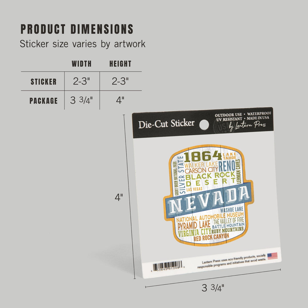 Lake Tahoe, Nevada, Rustic Typography, Contour, Vinyl Sticker - Lantern Press