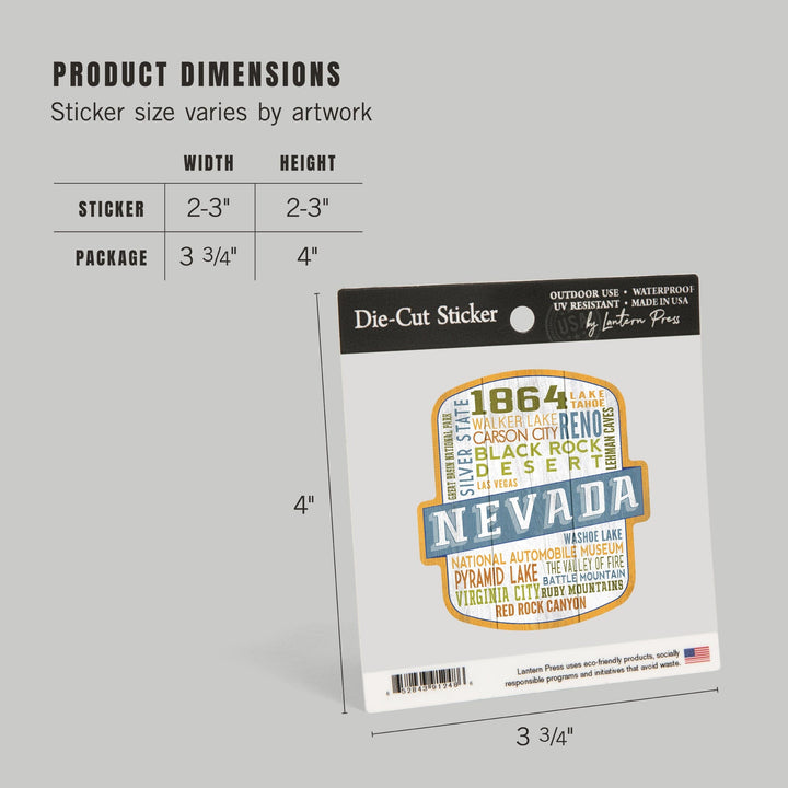 Lake Tahoe, Nevada, Rustic Typography, Contour, Vinyl Sticker - Lantern Press