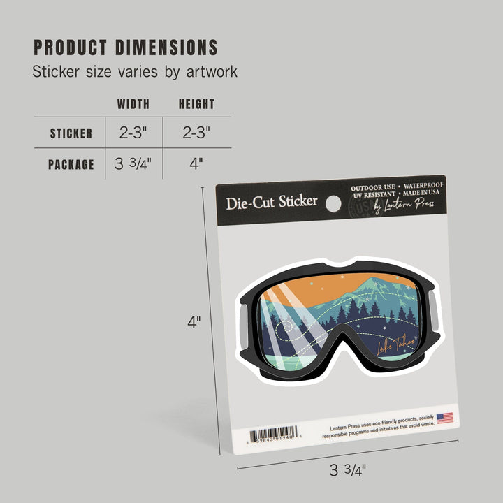 Lake Tahoe, Nevada, Snow Goggles, Contour, Vinyl Sticker Sticker Lantern Press