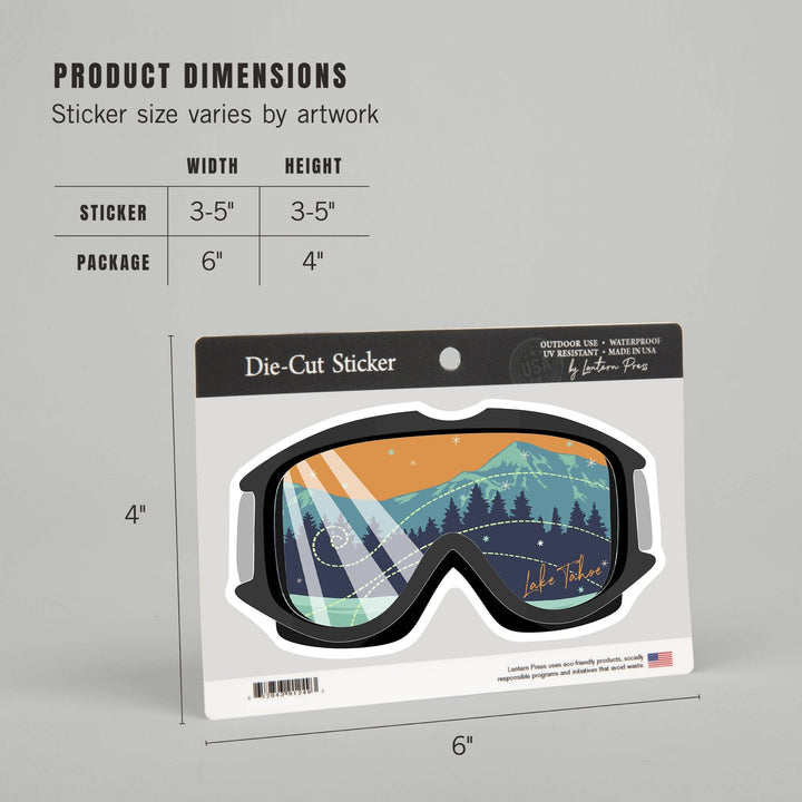 Lake Tahoe, Nevada, Snow Goggles, Contour, Vinyl Sticker Sticker Lantern Press