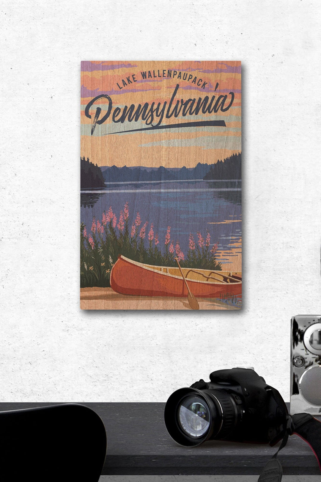 Lake Wallenpaupack, Pennsylvania, Canoe & Lake, Lantern Press Artwork, Wood Signs and Postcards - Lantern Press